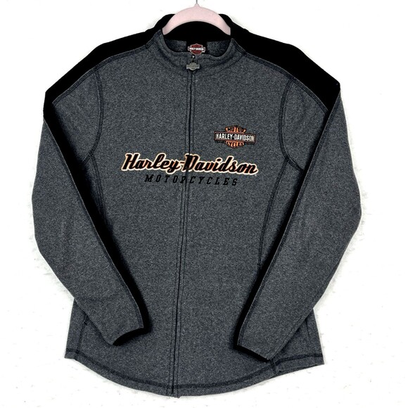 Harley Davidson Women’s SZ M Gray Black Fleece Jacket Lightweight Zip Classy - Picture 1 of 12